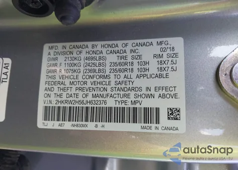2018 Honda Cr-V Ex from USA, damaged, VIN 2HKRW2H56JH632376
